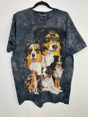 Vintage The mountain 2003 Black Tie-Dye Australian Shepherd Graphic Dog T-Shirt